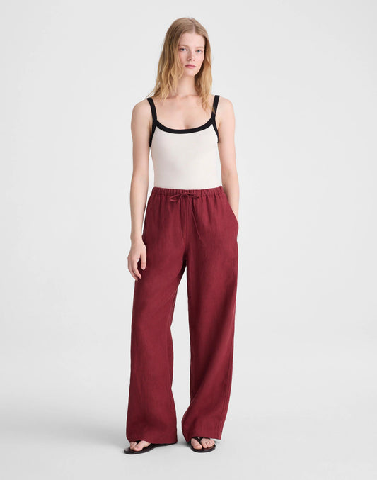 Madewell Pull-On Pants in 100% Linen Dusty Merlot