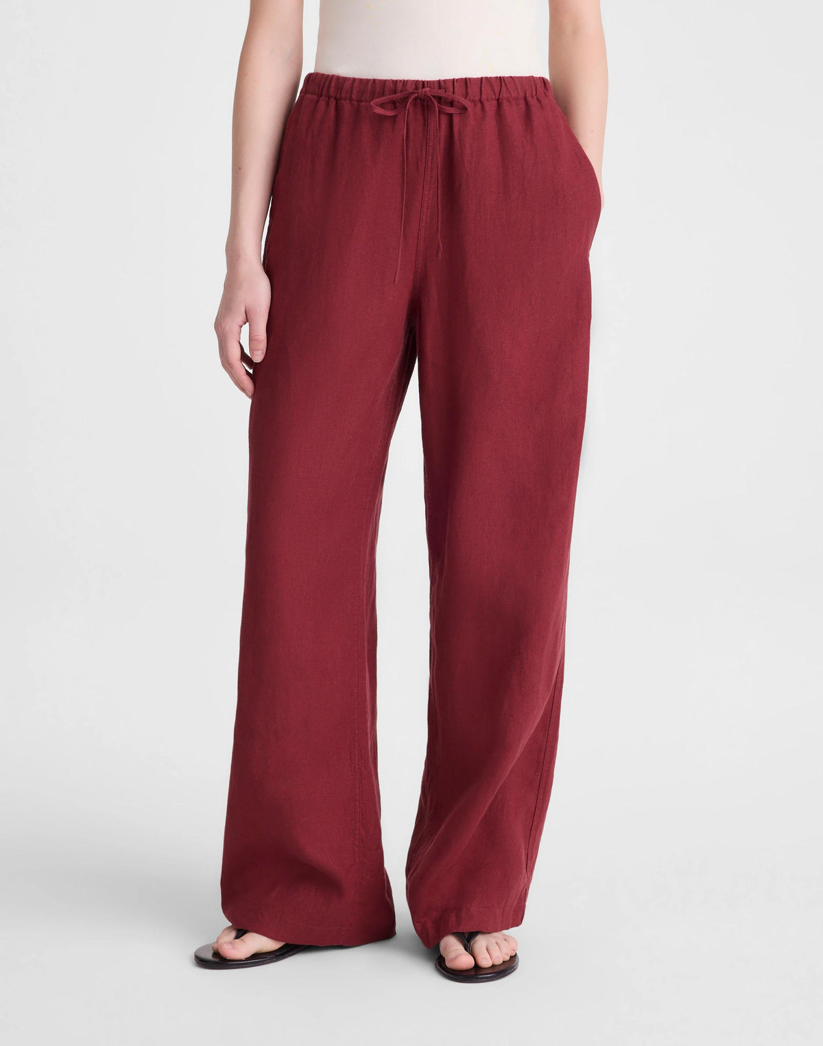 Madewell Pull-On Pants in 100% Linen Dusty Merlot