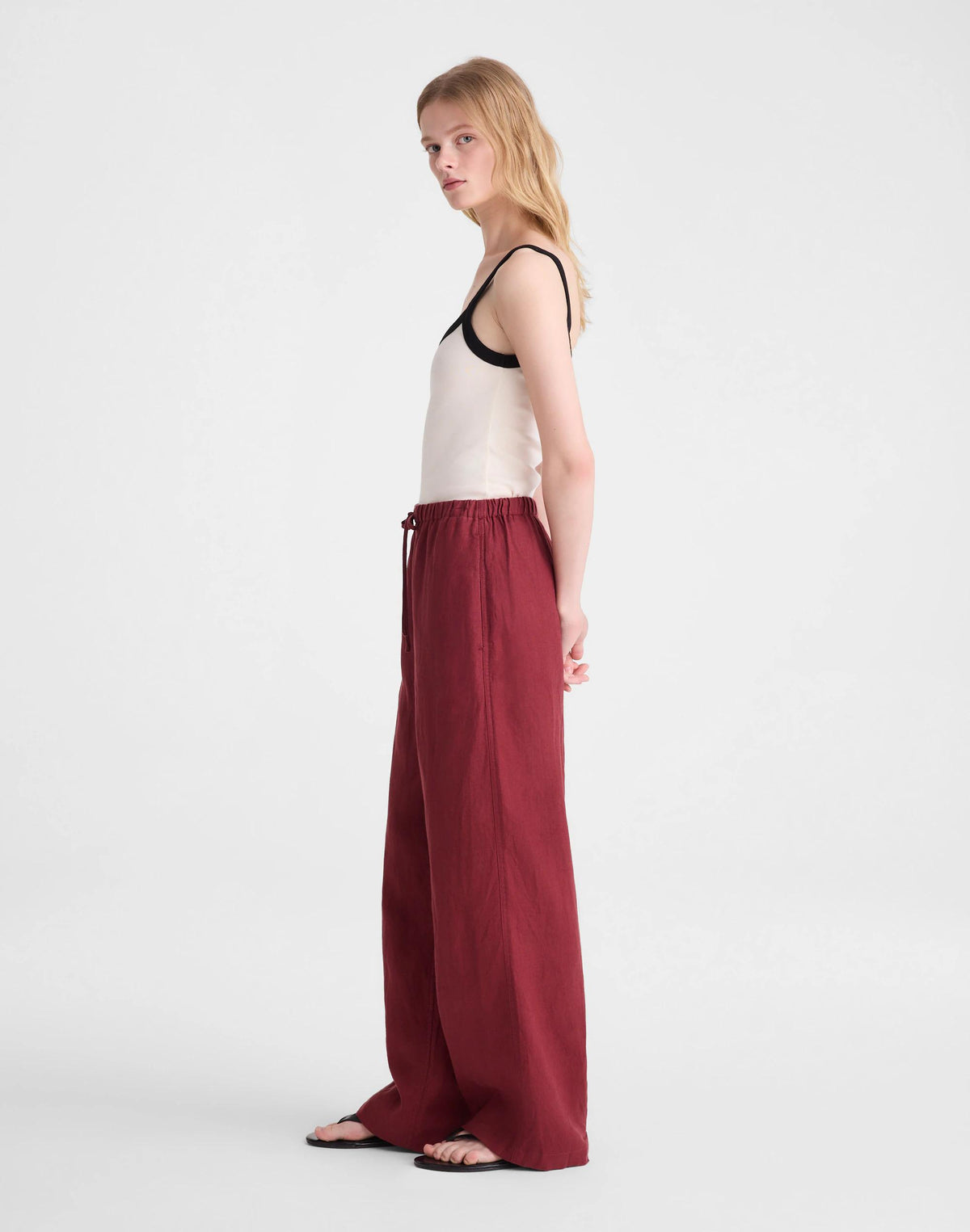 Madewell Pull-On Pants in 100% Linen Dusty Merlot
