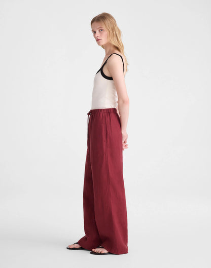 Madewell Pull-On Pants in 100% Linen Dusty Merlot