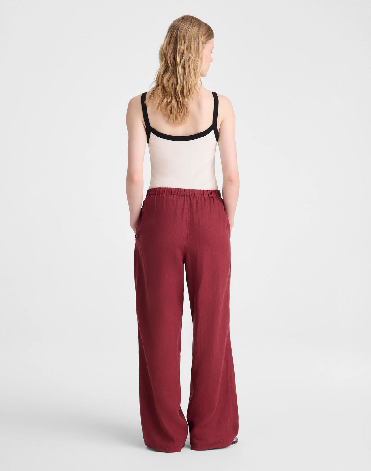 Madewell Pull-On Pants in 100% Linen Dusty Merlot