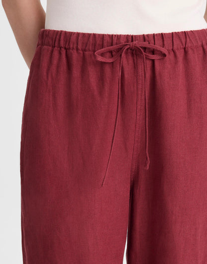 Madewell Pull-On Pants in 100% Linen Dusty Merlot