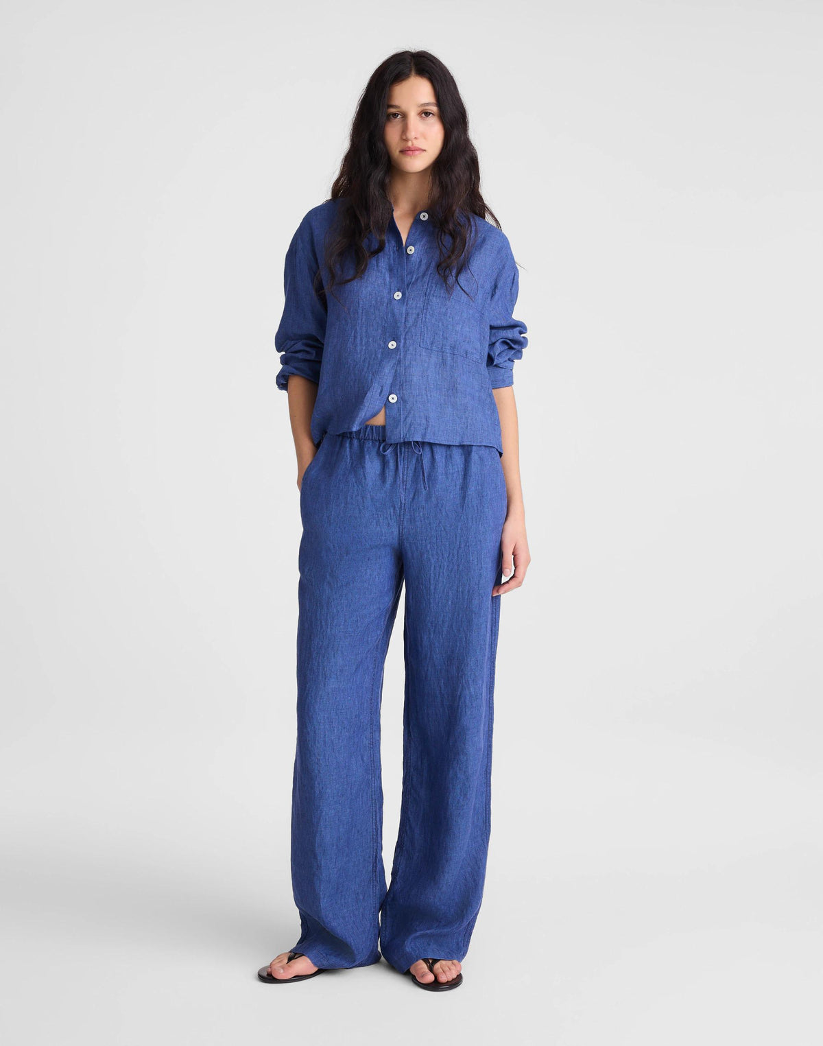 Madewell Pull-On Pants in 100% Linen Indigo Chambray