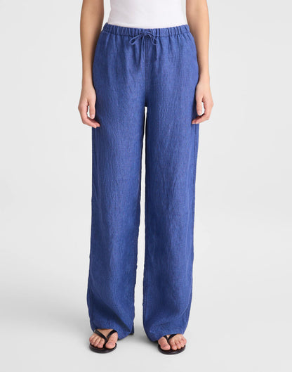 Madewell Pull-On Pants in 100% Linen Indigo Chambray