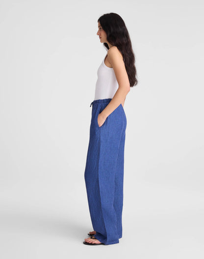 Madewell Pull-On Pants in 100% Linen Indigo Chambray