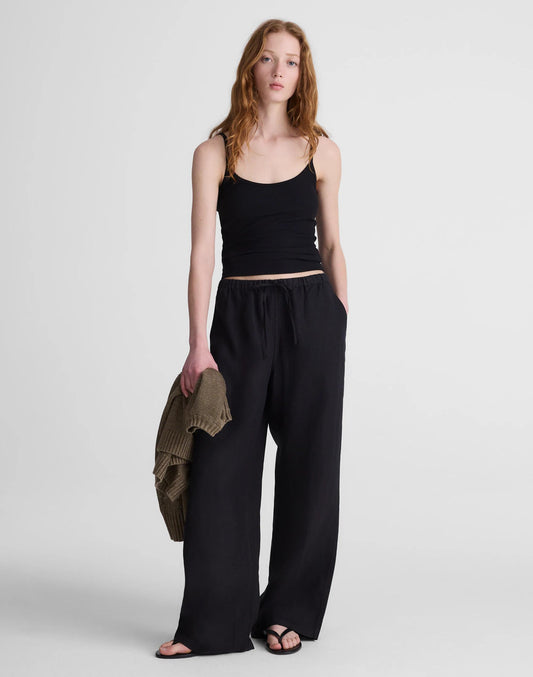 Madewell Pull-On Pants in 100% Linen Jet Black