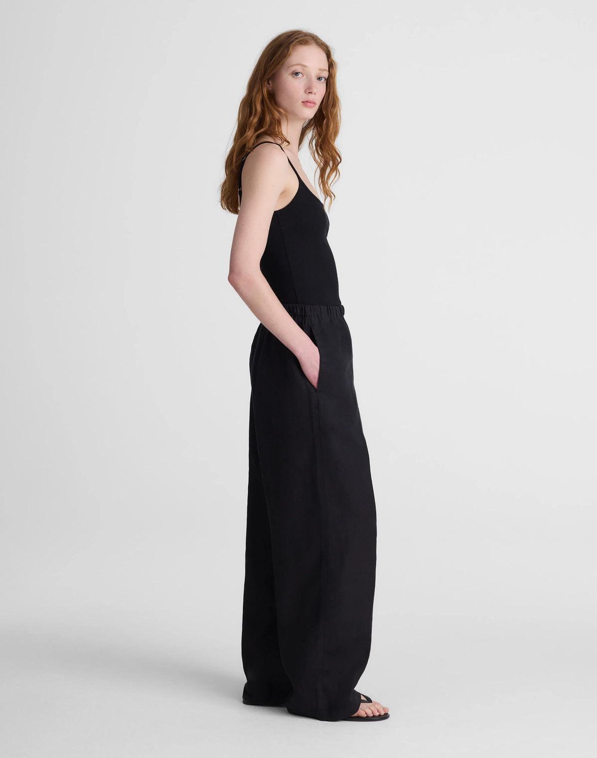 Madewell Pull-On Pants in 100% Linen Jet Black