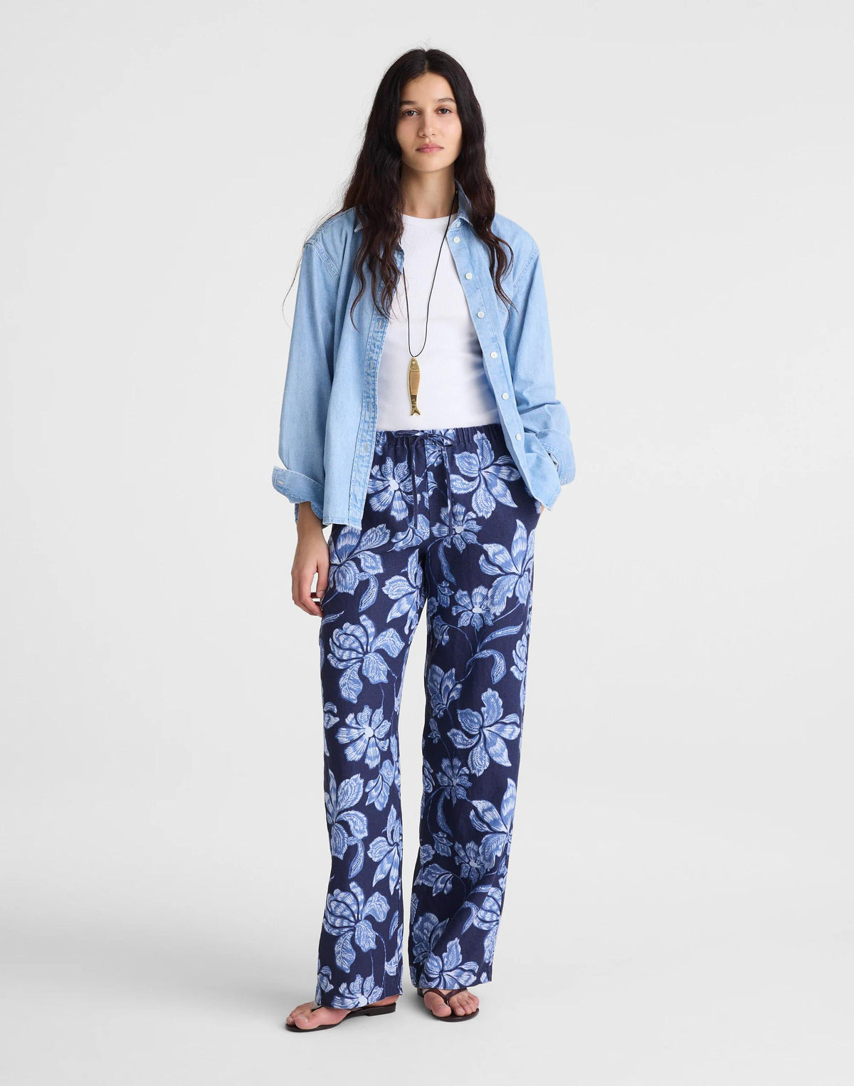 Madewell Pull-On Pants in 100% Linen Classic Indigo