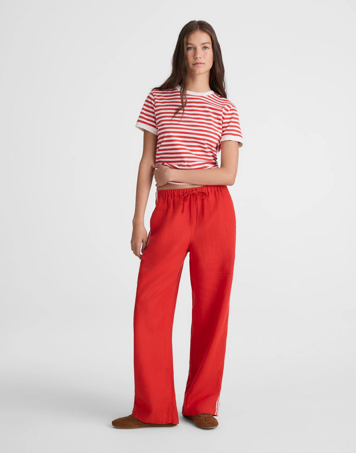 Madewell Pull-On Pants in 100% Linen Wild Poppy