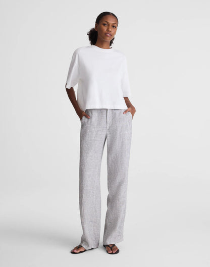 Madewell The Zoe Relaxed Straight Pant in 100% Linen Black White Mini Stripe