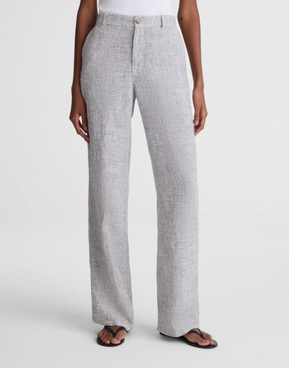 Madewell The Zoe Relaxed Straight Pant in 100% Linen Black White Mini Stripe