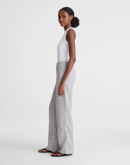 Madewell The Zoe Relaxed Straight Pant in 100% Linen Black White Mini Stripe