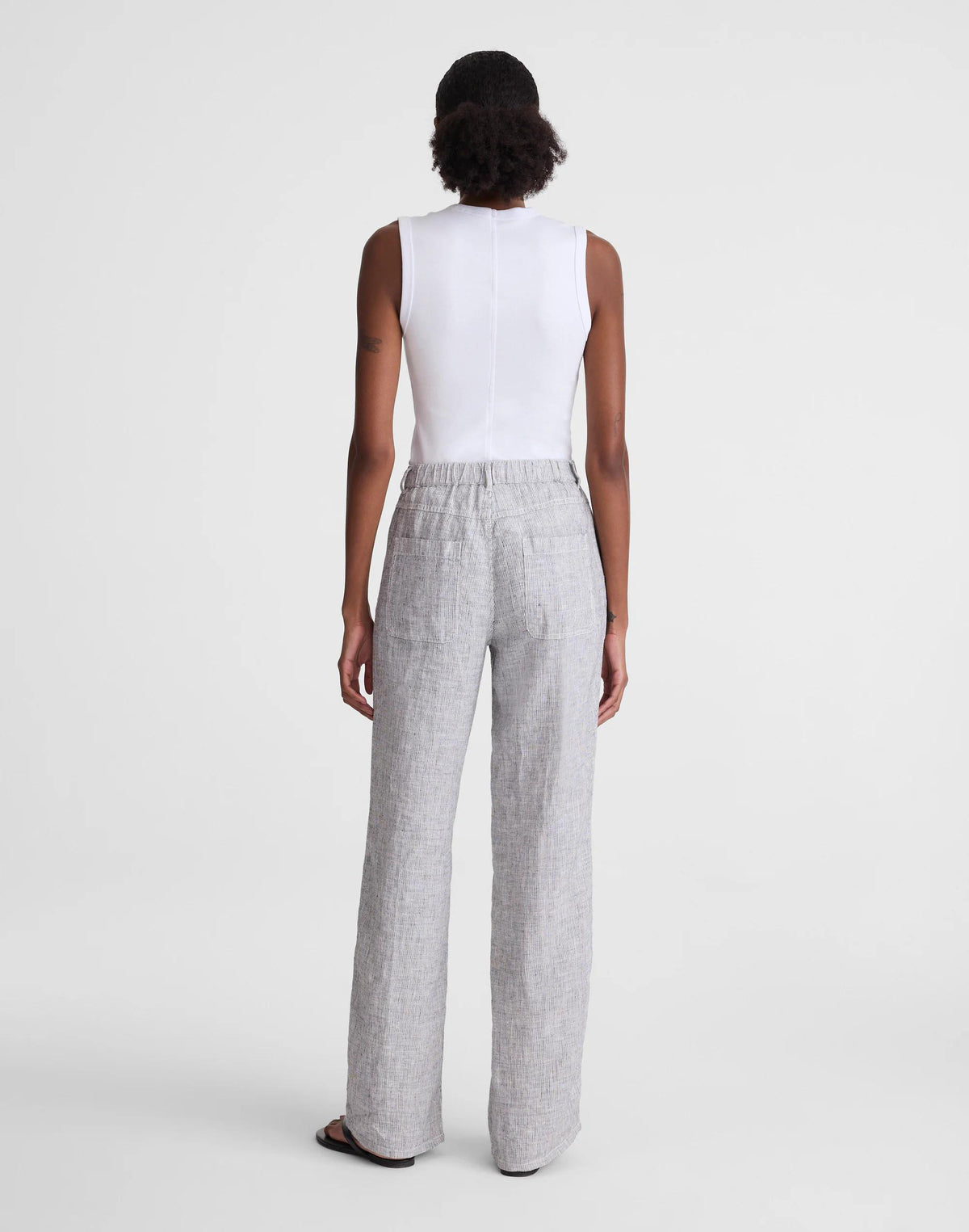 Madewell The Zoe Relaxed Straight Pant in 100% Linen Black White Mini Stripe