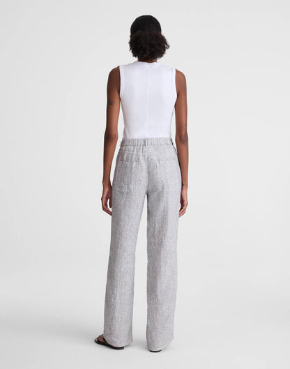 Madewell The Zoe Relaxed Straight Pant in 100% Linen Black White Mini Stripe