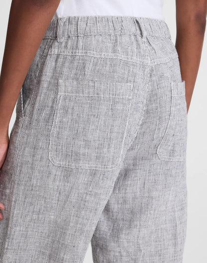 Madewell The Zoe Relaxed Straight Pant in 100% Linen Black White Mini Stripe