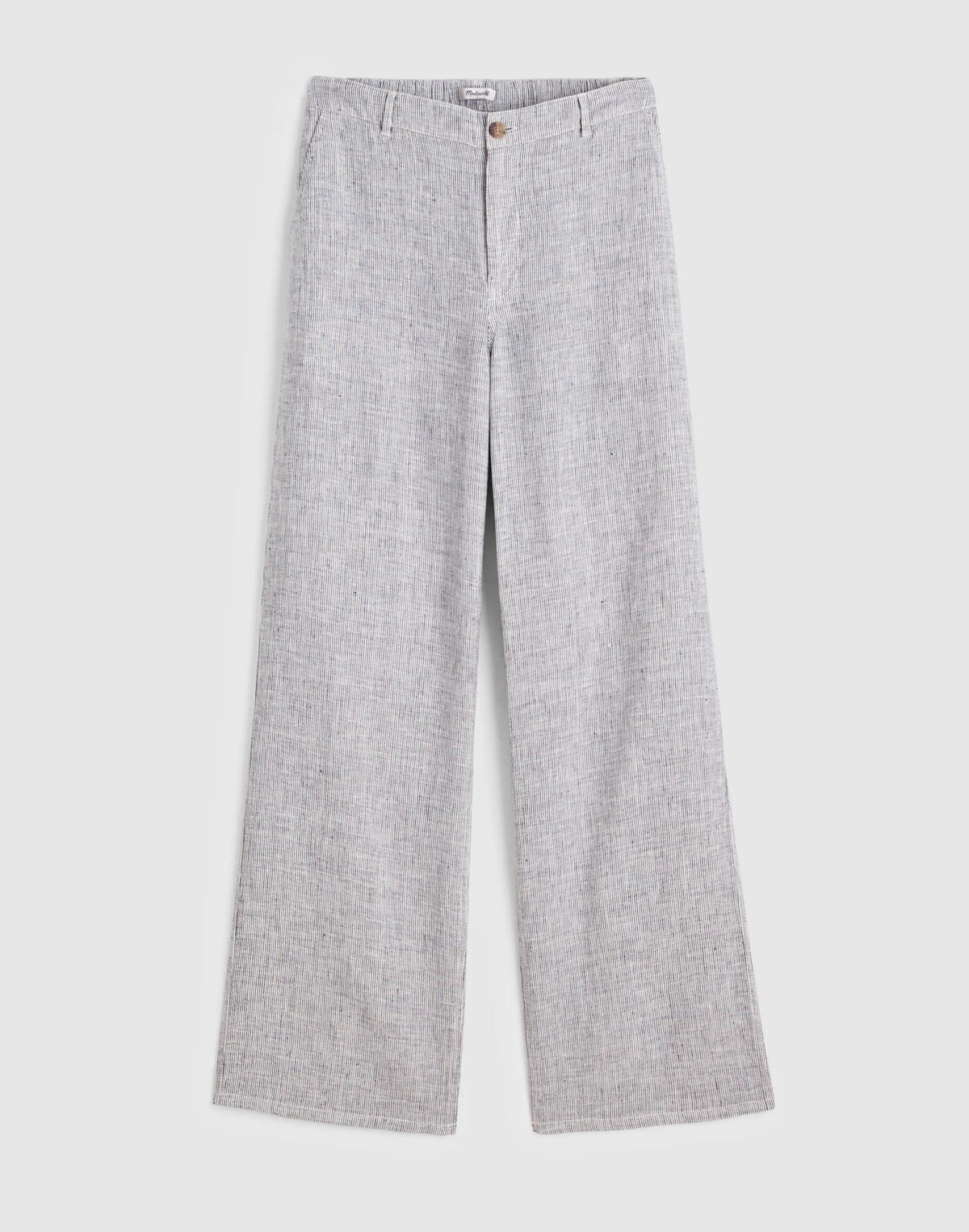 Madewell The Zoe Relaxed Straight Pant in 100% Linen Black White Mini Stripe
