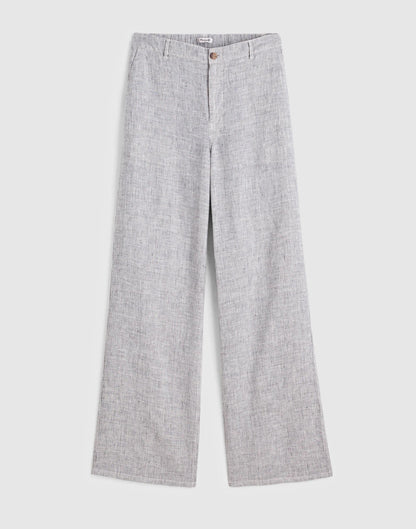 Madewell The Zoe Relaxed Straight Pant in 100% Linen Black White Mini Stripe