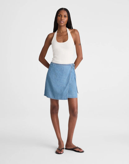 Madewell Airy Denim Wrap Mini Skirt Lido Wash