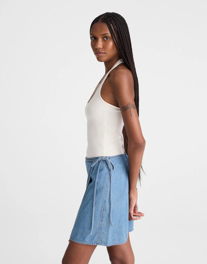 Madewell Airy Denim Wrap Mini Skirt Lido Wash