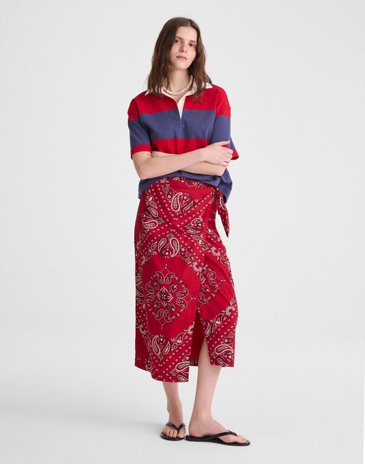 Madewell Midi Wrap Skirt in Poplin Chili Pepper