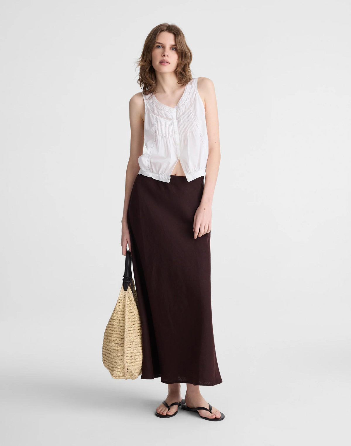 Madewell Maxi Slip Skirt in Linen Cocoa