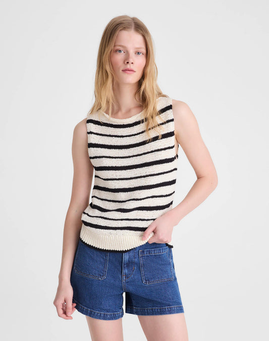 Madewell Boatneck Sweater Tank Ivory And Black Stripe
