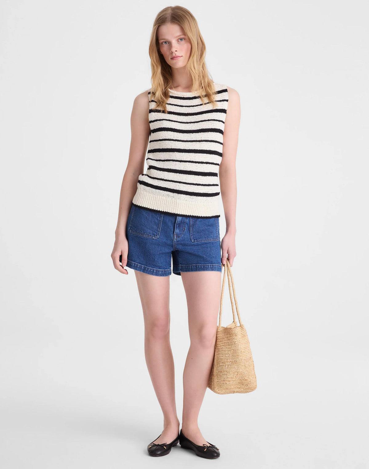 Madewell Boatneck Sweater Tank Ivory And Black Stripe