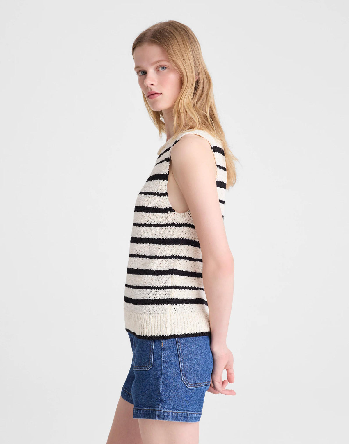 Madewell Boatneck Sweater Tank Ivory And Black Stripe