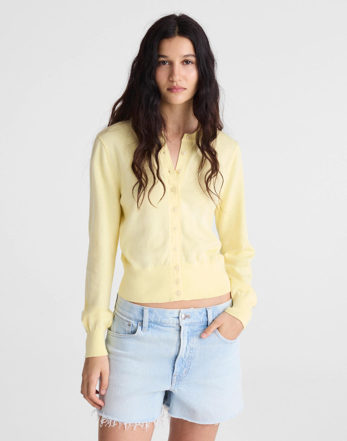Madewell Button-Front Cardigan in 100% Cotton Candlelight