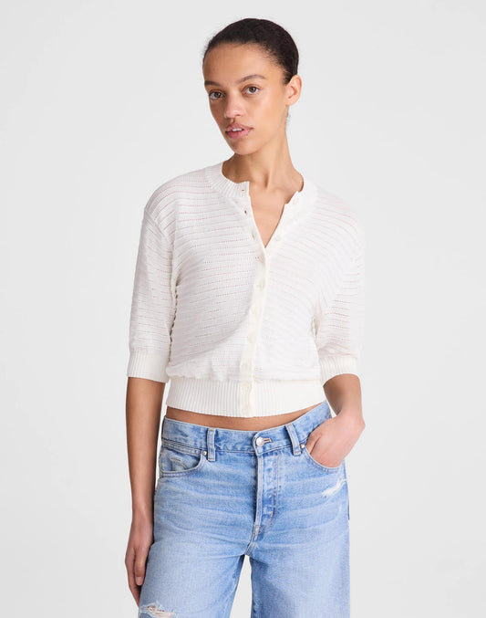 Madewell Textured Short-Sleeve Cardigan in 100% Cotton Lighthouse