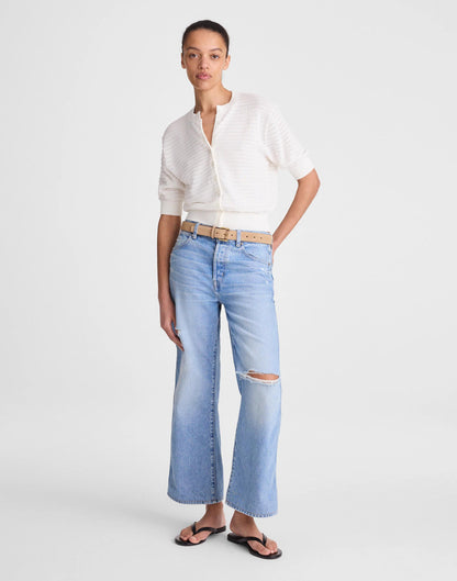 Madewell Textured Short-Sleeve Cardigan in 100% Cotton Lighthouse