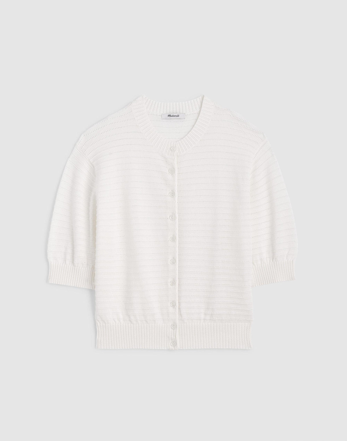 Madewell Textured Short-Sleeve Cardigan in 100% Cotton Lighthouse