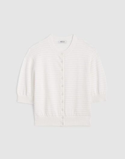 Madewell Textured Short-Sleeve Cardigan in 100% Cotton Lighthouse