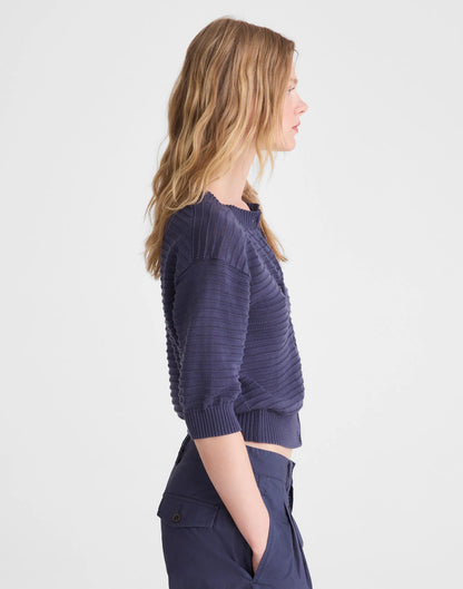 Madewell Textured Short-Sleeve Cardigan in 100% Cotton Petrol Navy