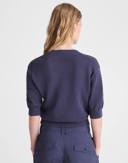 Madewell Textured Short-Sleeve Cardigan in 100% Cotton Petrol Navy
