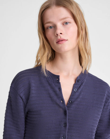 Madewell Textured Short-Sleeve Cardigan in 100% Cotton Petrol Navy