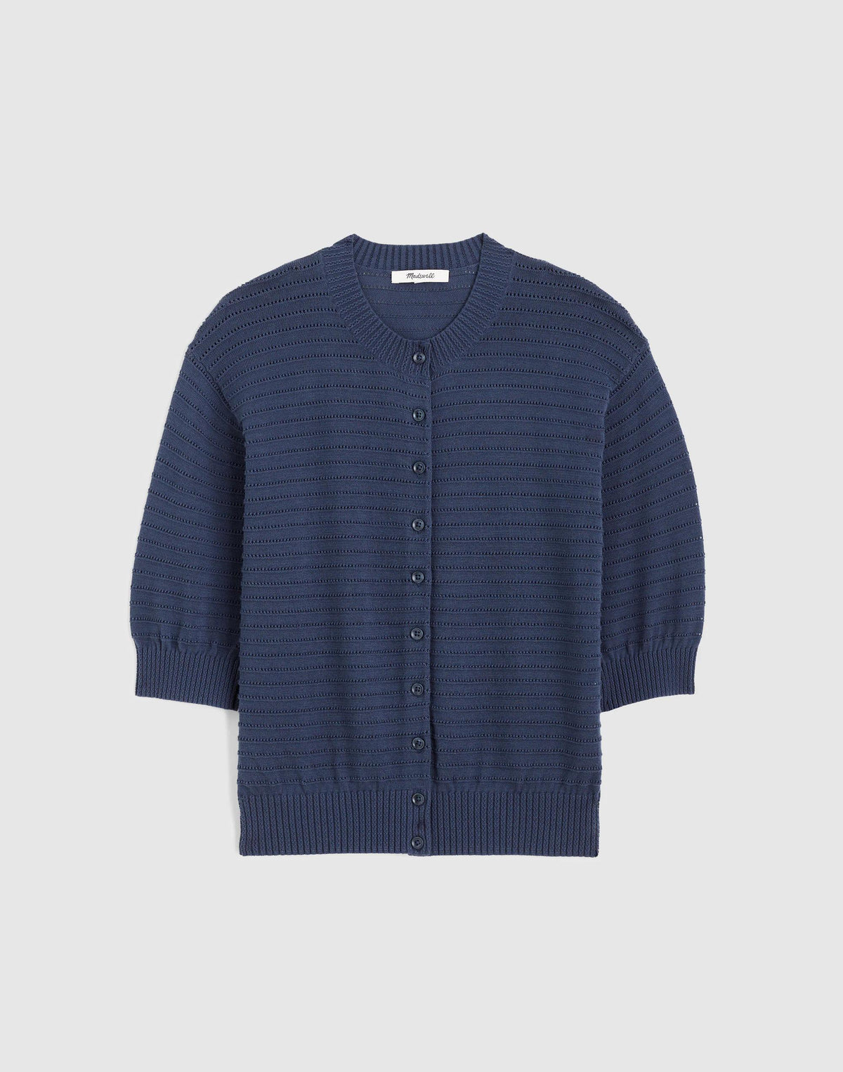 Madewell Textured Short-Sleeve Cardigan in 100% Cotton Petrol Navy