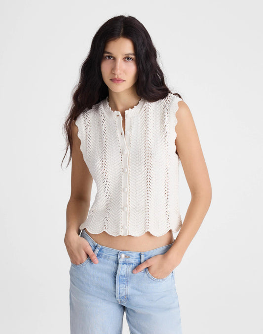 Madewell Wavy-Knit Button-Front Shell Top Vintage Ivory