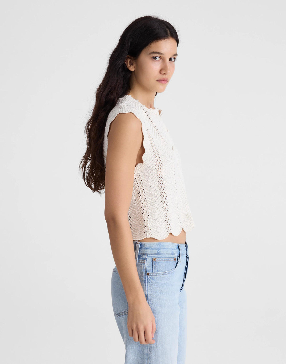 Madewell Wavy-Knit Button-Front Shell Top Vintage Ivory