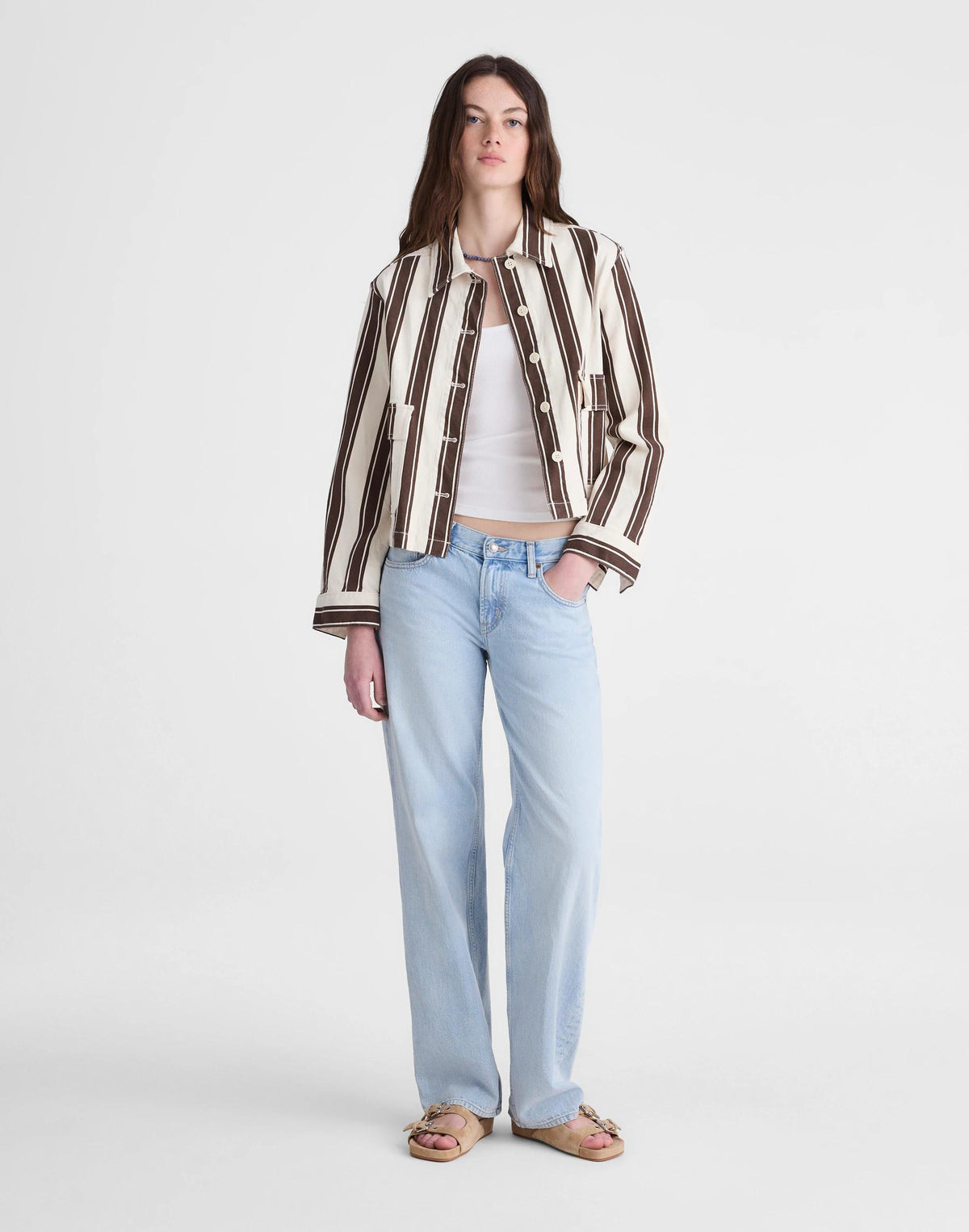 Madewell Cropped Button-Front Jacket Dark Brown Stripe