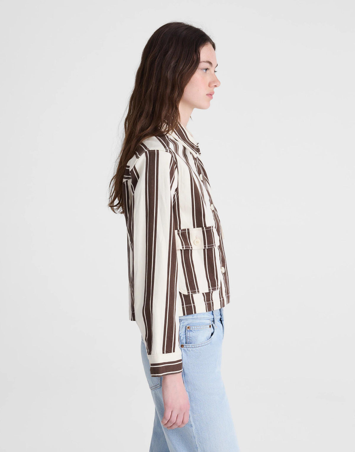 Madewell Cropped Button-Front Jacket Dark Brown Stripe