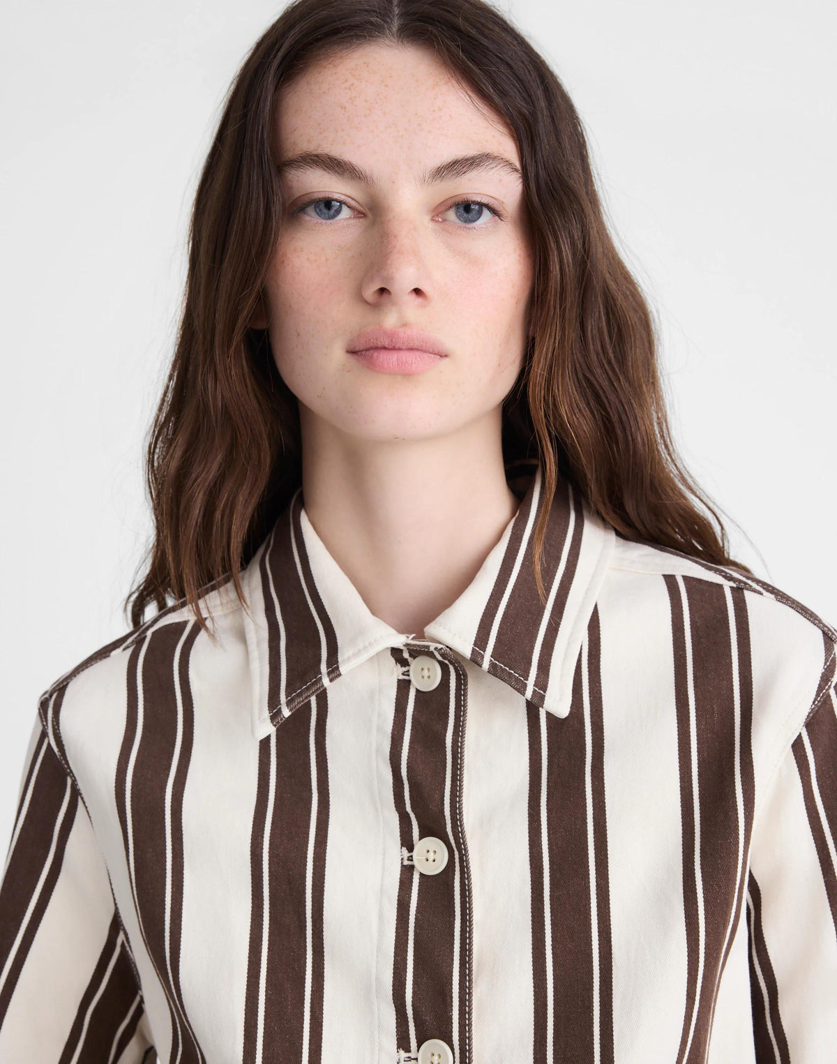 Madewell Cropped Button-Front Jacket Dark Brown Stripe