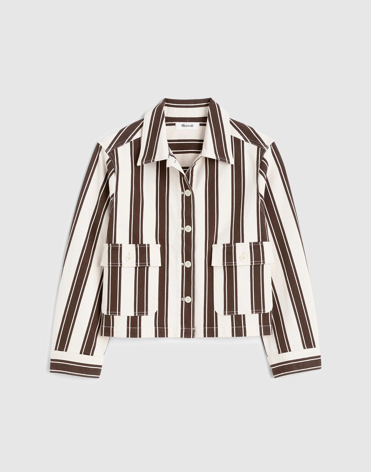 Madewell Cropped Button-Front Jacket Dark Brown Stripe