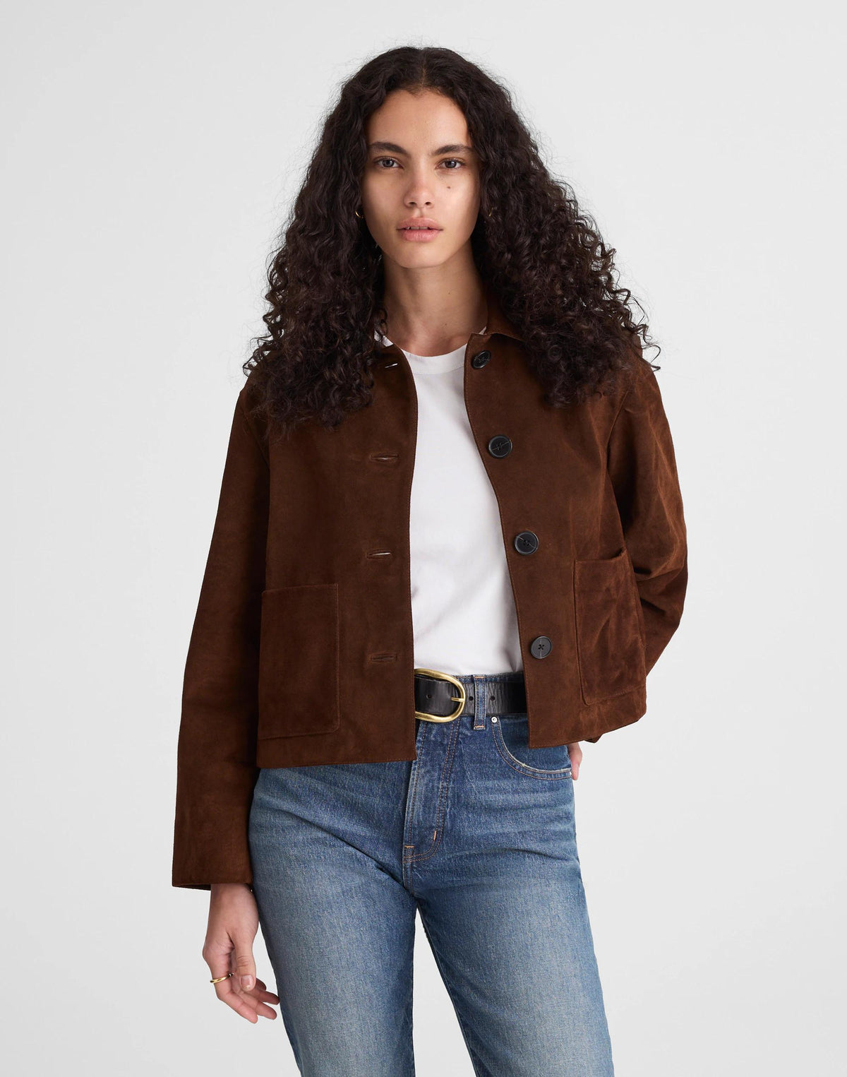 Madewell Boxy-Crop Jacket in Suede Dark Roast Suede