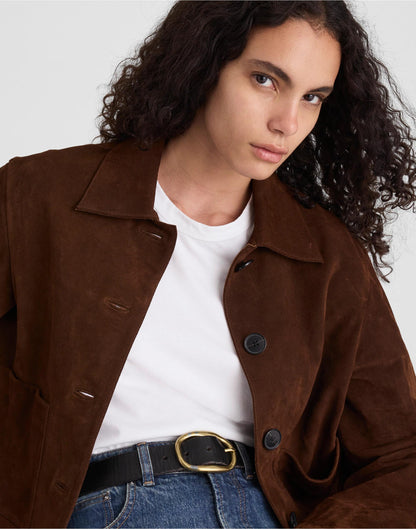 Madewell Boxy-Crop Jacket in Suede Dark Roast Suede