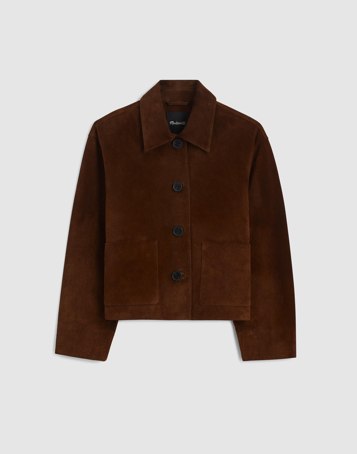 Madewell Boxy-Crop Jacket in Suede Dark Roast Suede