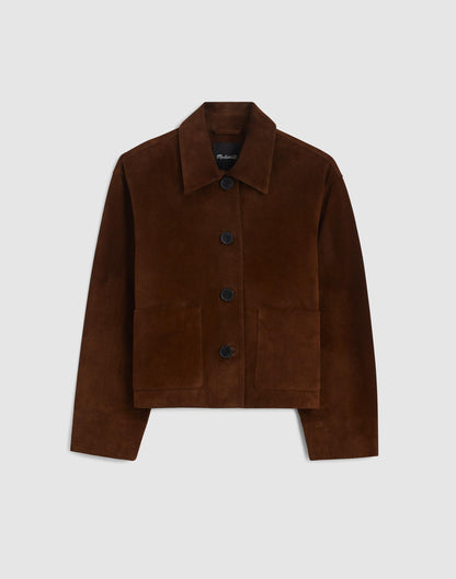 Madewell Boxy-Crop Jacket in Suede Dark Roast Suede