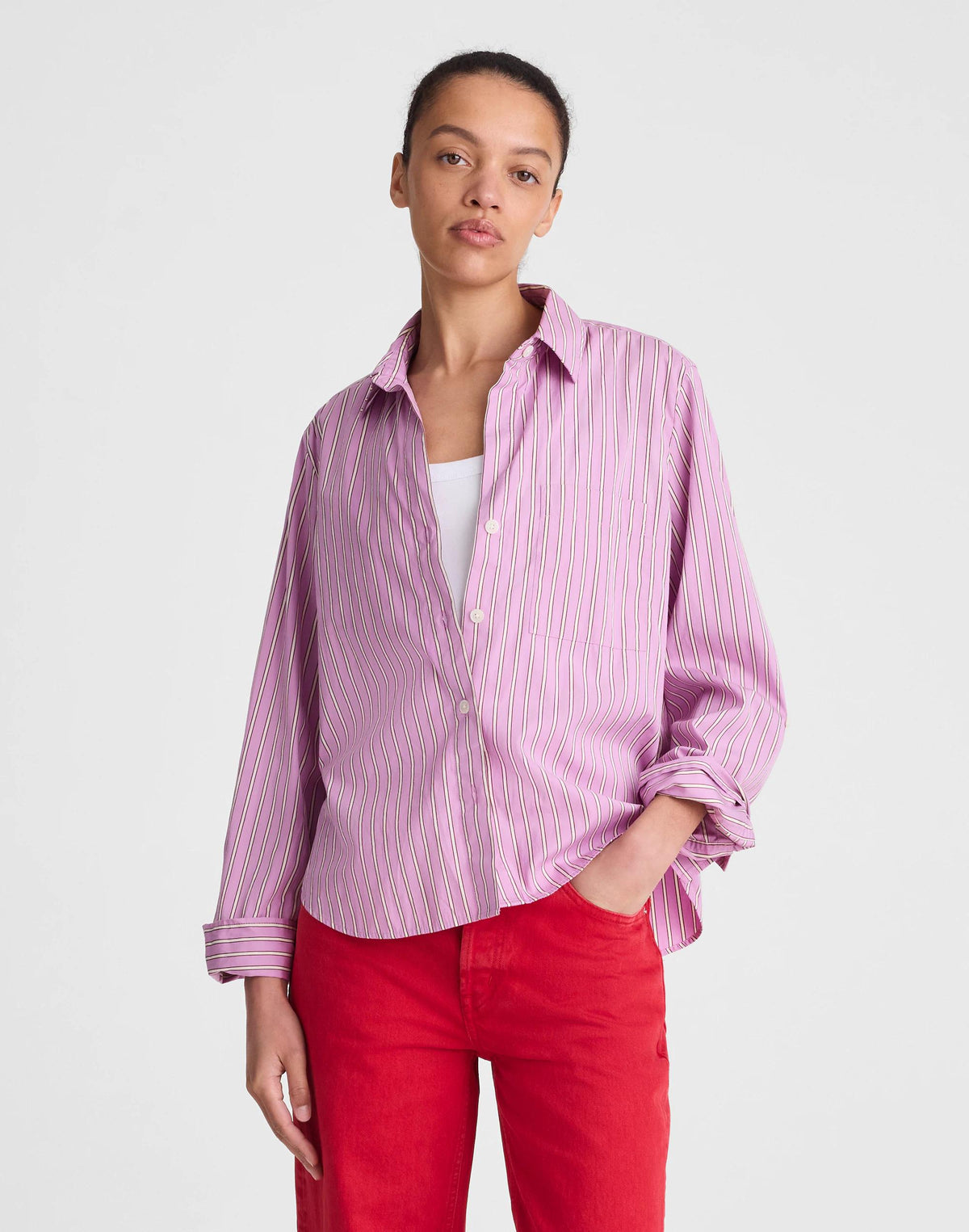 Madewell The Signature Y-Neck Shirt in Poplin Warm Wisteria