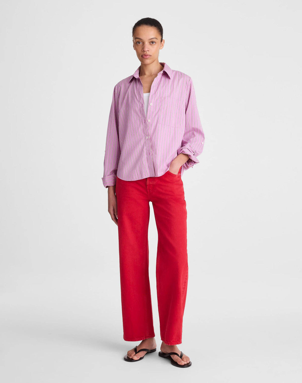 Madewell The Signature Y-Neck Shirt in Poplin Warm Wisteria