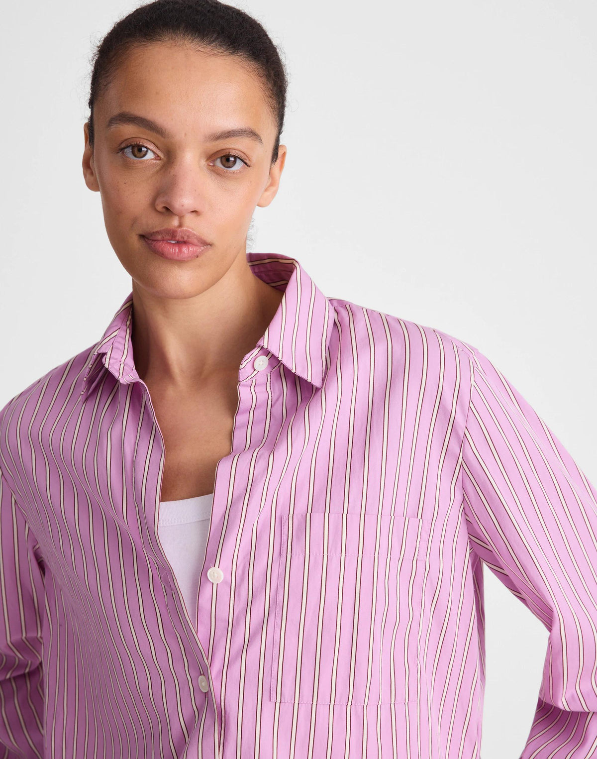 Madewell The Signature Y-Neck Shirt in Poplin Warm Wisteria